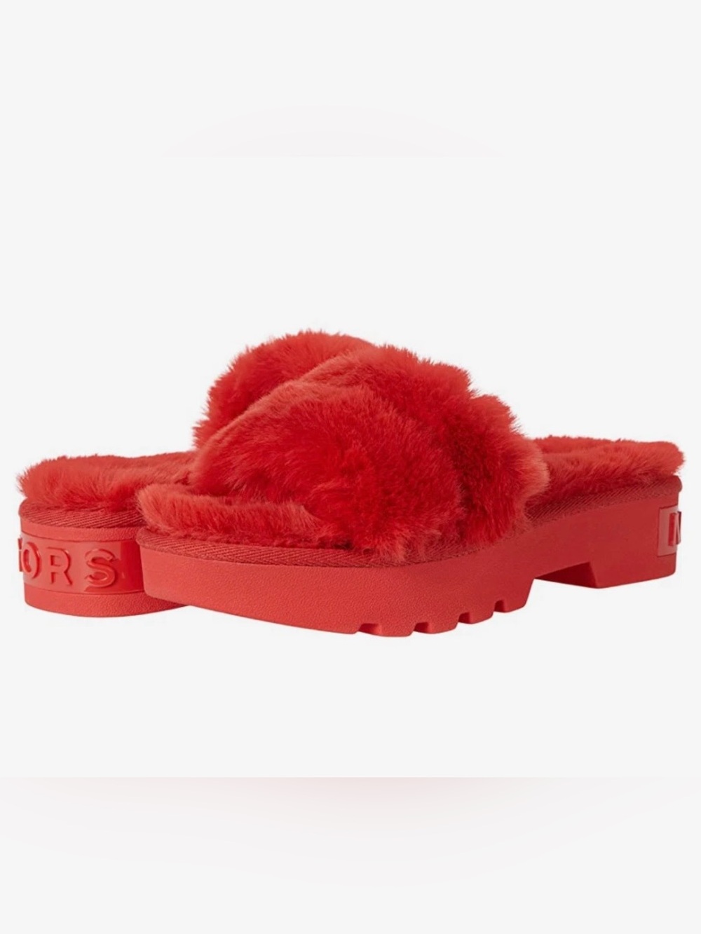 MICHAEL KORS Alfie Slide Open Toe Platform Slip-on Mules Sandals Red Fur Size 11